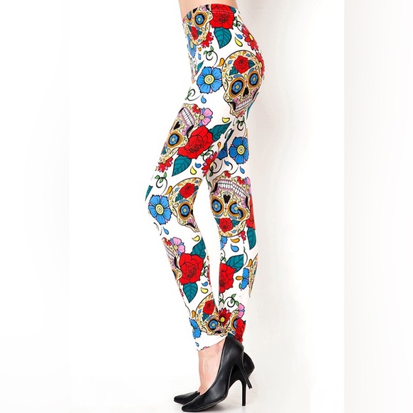 Dia De Los Musertos Sugar Skull Rose Day of the Dead soft Leggings XS - Picture 3 of 17